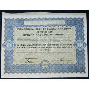 Pomorska Elektrownia Krajowa Gródek S.A., fractional share 10 zloty 1931