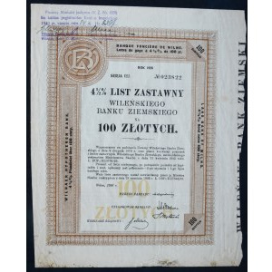 Vilniuská zemská banka, 4,5% hypoteční zástavní list, série I, 1926