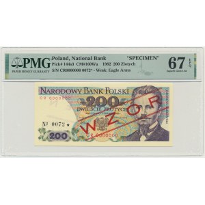 200 złotych 1986 - WZÓR - CR 0000000 - No.0568 - PMG 67 EPQ - niski numer wzoru
