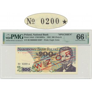 200 złotych 1982 - WZÓR - BU 0000000 - No. 0200 - PMPG 66 EPQ - okrągły numer wzoru