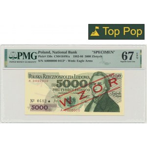 5.000 złotych 1982 - WZÓR - A 0000000 - No. 0412 - PMG 67 EPQ