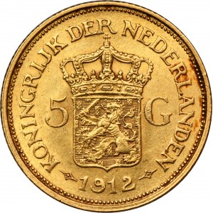 Nizozemsko, Nizozemské království, Wilhelmina, 5 guldenů Utrecht 1912