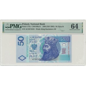 50 złotych 1994 - AC - PMG 64 - bardzo rzadka seria