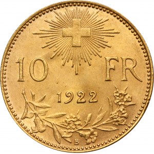 Switzerland, 10 Francs Bern 1922 B - Vreneli