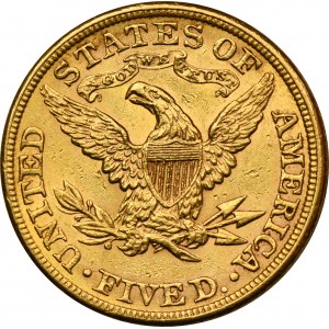 USA, 5 dolarů Philadelphia 1881 - Hlava svobody