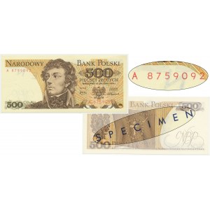 500 złotych 1974 - A 8759092 - SPECIMEN tylko na rewersie - UNIKAT - numeracja bieżąca
