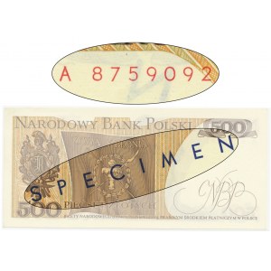 500 złotych 1974 - A 8759092 - SPECIMEN tylko na rewersie - UNIKAT - numeracja bieżąca