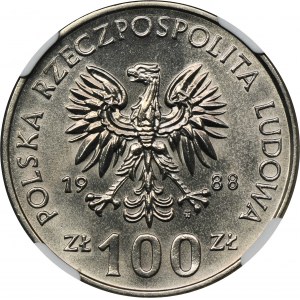 DESTRUKT, 100 zlotých 1988 Hedwig - NGC MS64, DOUBLE DIE REVERSE, zdvojený reverz