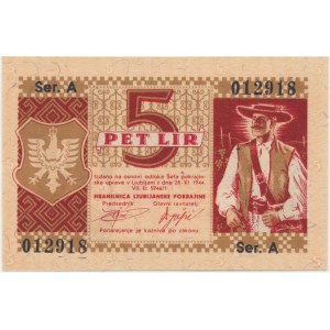 Yugoslavia, Slovenia, German Occupation - Laibach, 5 Lire 1944