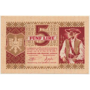 Yugoslavia, Slovenia, German Occupation - Laibach, 5 Lire 1944