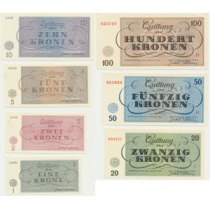 Czechosłowacja (Getto Terezin), zestaw 1-100 koron 1943 (7 szt.)