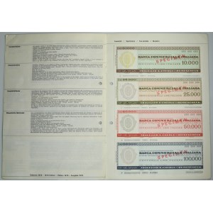 Italian check specimen, 10,000-100,000 lire (4 pieces).