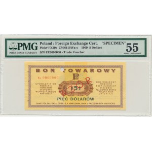 Pewex, 5 dolarów 1969 - WZÓR - Ee 0000000 - PMG 55