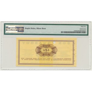 Pewex, 5 dolarów 1969 - WZÓR - Ee 0000000 - PMG 55
