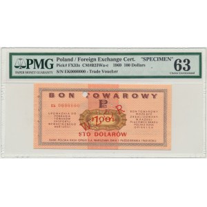 Pewex, 100 dolarów 1969 - WZÓR - Ek 0000000 - PMG 63