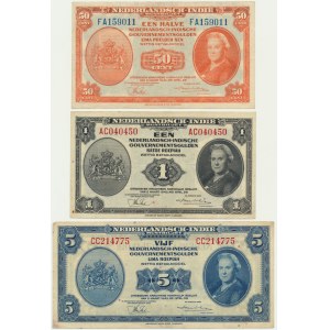 Holandská India, sada 50 centov - 5 guldenov 1943 (3 kusy).
