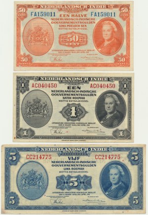 Netherlands East Indies, lot 50 Cents - 5 Guldens 1943 (3 pcs.)