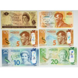 New Zealand, lot 1-20 Dollars (1967-2018)(6 pcs.)