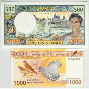 Francouzská Polynésie, sada 500 - 1 000 franků (1990-2014) (2 položky).