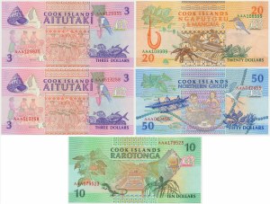 Cook Islands, lot 3-20 Dollars (1992)(5 pcs.)