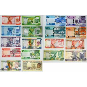 Gambia, Satz von 5-200 Dalasis, 1.000 Franken (18 Stück).