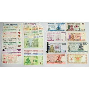 Zimbabwe, zestaw 50 centów - 10 bilionów dolarów (ok.30 szt.)