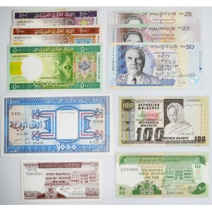 Afryka, (Mauritius, Madagaskar), zestaw 5-1.000 rupii 1985-2013, 100 ariarów (1974-1978)(10 szt.)
