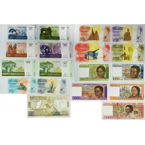 Madagaskar, zestaw 100-25.000 ariary/franków (18 szt.)