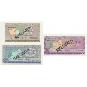 Rwanda, zestaw 20-100 franków 1971 - WZÓR - (3 zt.)
