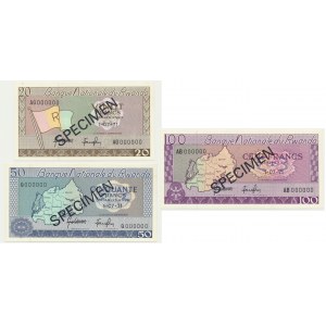 Rwanda, lot 20-100 Francs 1971 - SPECIMEN - (3 pcs.)