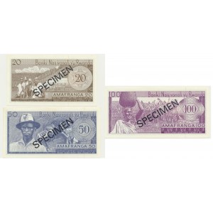 Rwanda, lot 20-100 Francs 1971 - SPECIMEN - (3 pcs.)