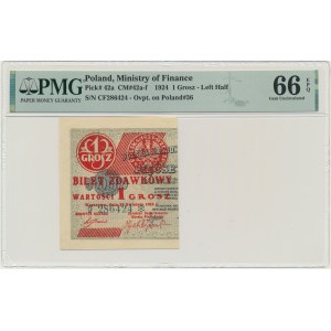 1 haléř 1924 - CF - levá polovina - PMG 66 EPQ