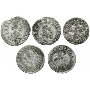 Set, Österreich und Polen, Ferdinand II. und Sigismund III. Vasa, 3 Krajcars und eine Halbspur (5 Stück).