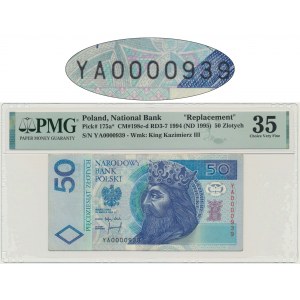 50 zlotých 1994 - YA 0000939 - PMG 35 - náhradná séria - NAJVÄČŠIA BANKOVKA TRETEJ REPUBLIKY