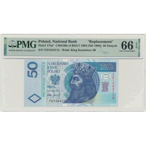 50 złotych 1994 - YD - PMG 66 EPQ - seria zastępcza