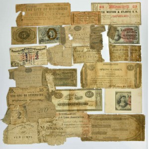 USA, směs bankovek a poukázek (26 kusů).