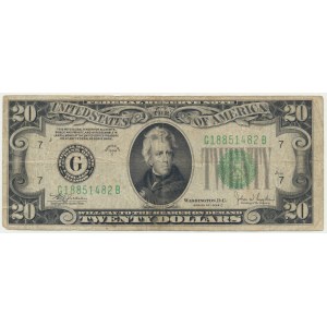 USA, Green Seal, Chicago,, 20 Dollars 1934 - C - Julian & Snyder -