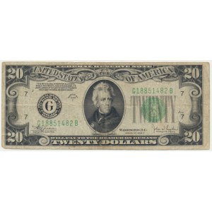 USA, Green Seal, Chicago, 20 dolarów 1934 - C - Julian & Snyder -