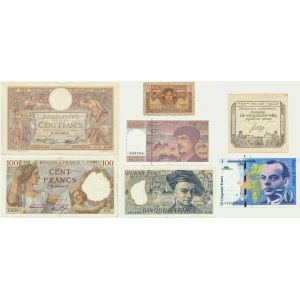 Frankreich, Satz von 5-100 Francs, 50 Sols 1793-1999 (7 Stück).