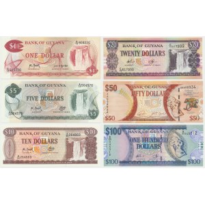 Guyana, lot 1-100 Dollars (1965-2018)(6 pcs.)