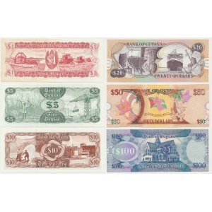 Guyana, sada 1-100 dolarů (1965-2018)(6 kusů).