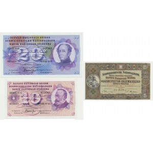 Švýcarsko, sada 5-20 franků 1951-77 (3 kusy).