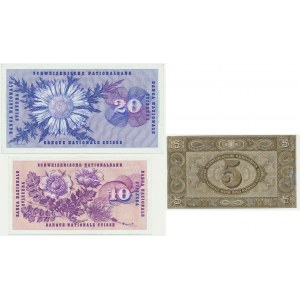 Szwajcaria, zestaw 5-20 franków 1951-77 (3 szt.)