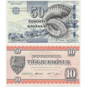 Dánsko, sada 10-50 korun 1949-2011 (2 ks)