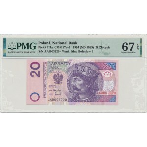 20 złotych 1994 - AA 0003220 - PMG 67 EPQ - niski numer