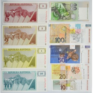 Slovinsko, sada 2-100 korún/tolarjev 1992-2003 (9 kusov).