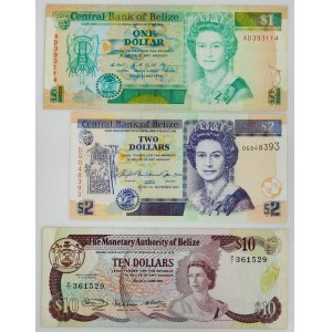 Belize, sada 1-10 dolárov 1980-2007 (3 kusy).