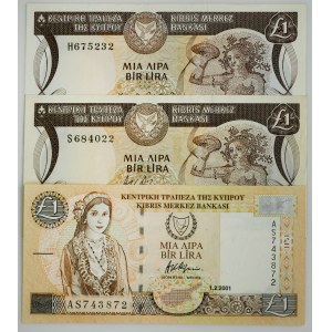 Zypern, Satz von 1 Lira 1982-2001 (3 Stück).