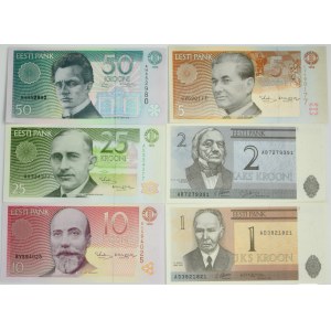 Estonsko, sada 1-50 korun 1992-94 (6 ks)