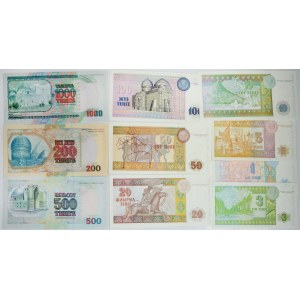 Kazachstan, zestaw 1-1.000 tenge 1993-2000 (10 szt.)